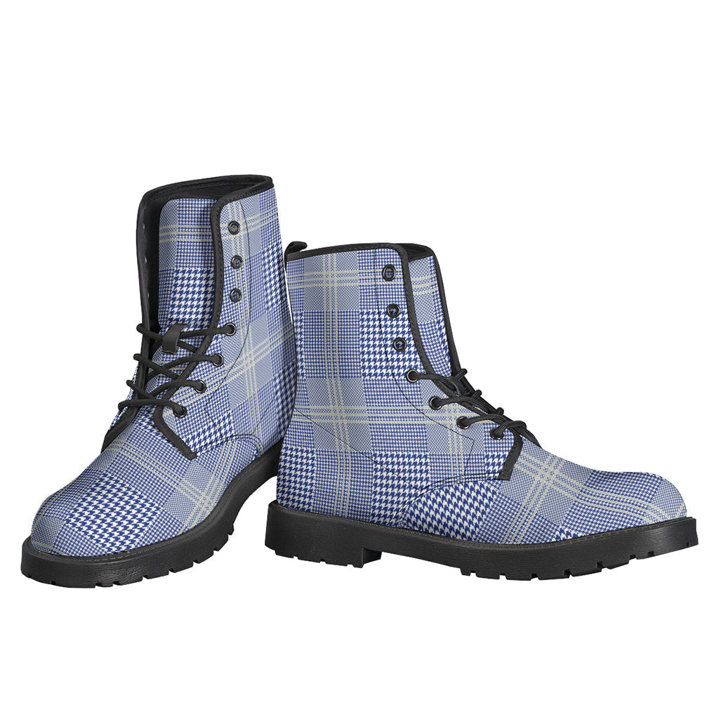 Groovy Blue and White Glen Plaid Leather Lightweight Boots for the Modern Hippie - 3