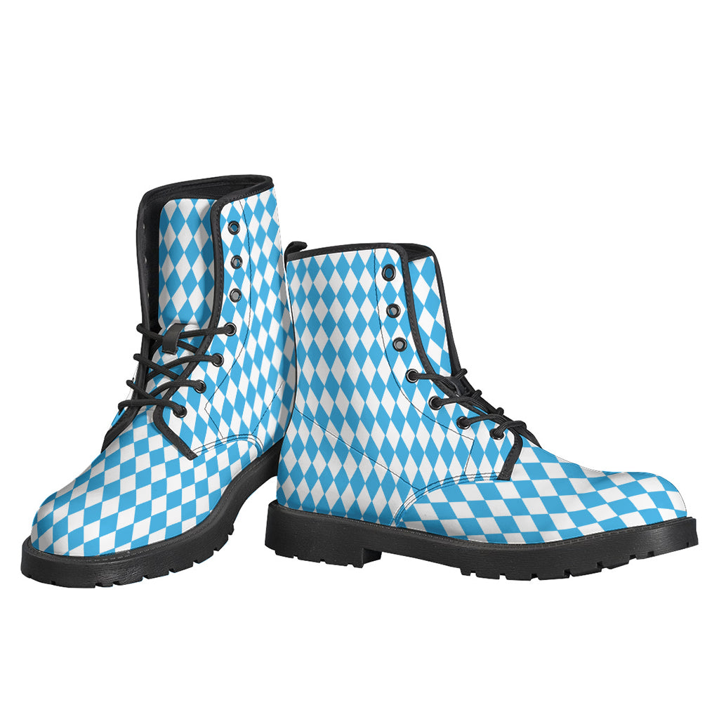 Blue and White Harlequin Pattern Leather Boots: The Ultimate Hippie Style - 3