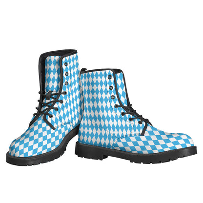 Blue and White Harlequin Pattern Leather Boots: The Ultimate Hippie Style - 3