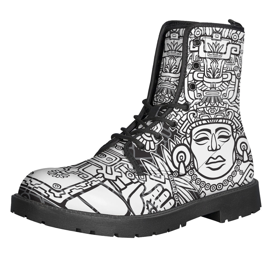 Mayan Statue Print Leather Boots: Perfect for Modern Hippies - 1