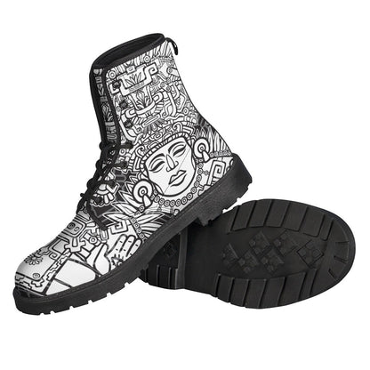 Mayan Statue Print Leather Boots: Perfect for Modern Hippies - 2