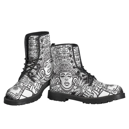 Mayan Statue Print Leather Boots: Perfect for Modern Hippies - 3