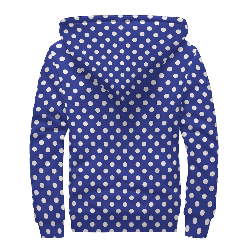 Blue and White Polka Dot Print Sherpa Lined Zip Up Hoodie for Bohemian Beauties - 2