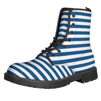 Groovy Blue and White Striped Leather Boots for the Free-Spirited Hippie - 1