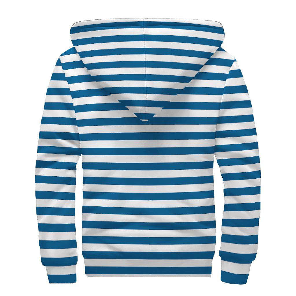 Blue and White Striped Sherpa-Lined Hippie Zip Up Hoodie - 2