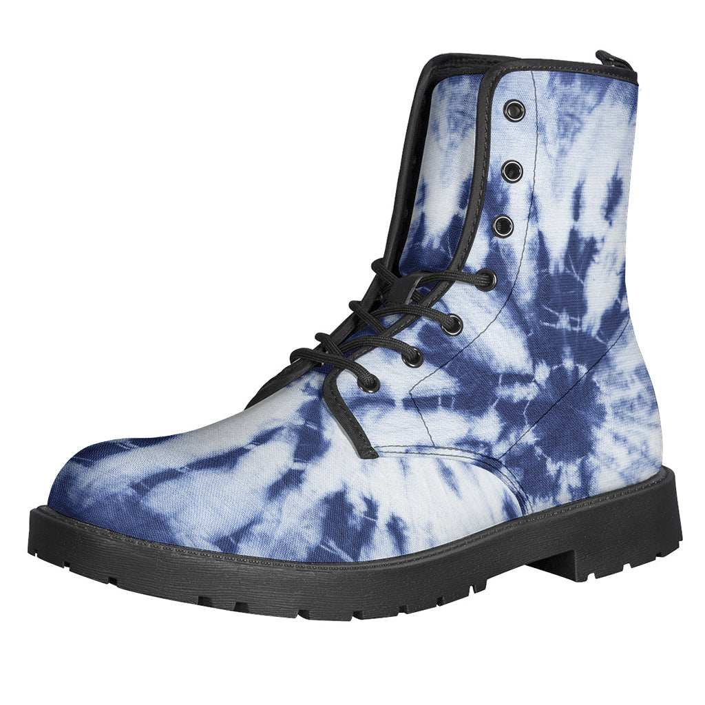 Groovy Blue and White Tie-Dye Leather Boots for the Free-Spirited Hippie - 1