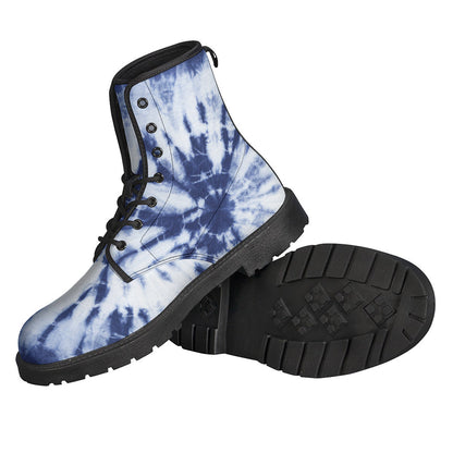 Groovy Blue and White Tie-Dye Leather Boots for the Free-Spirited Hippie - 2