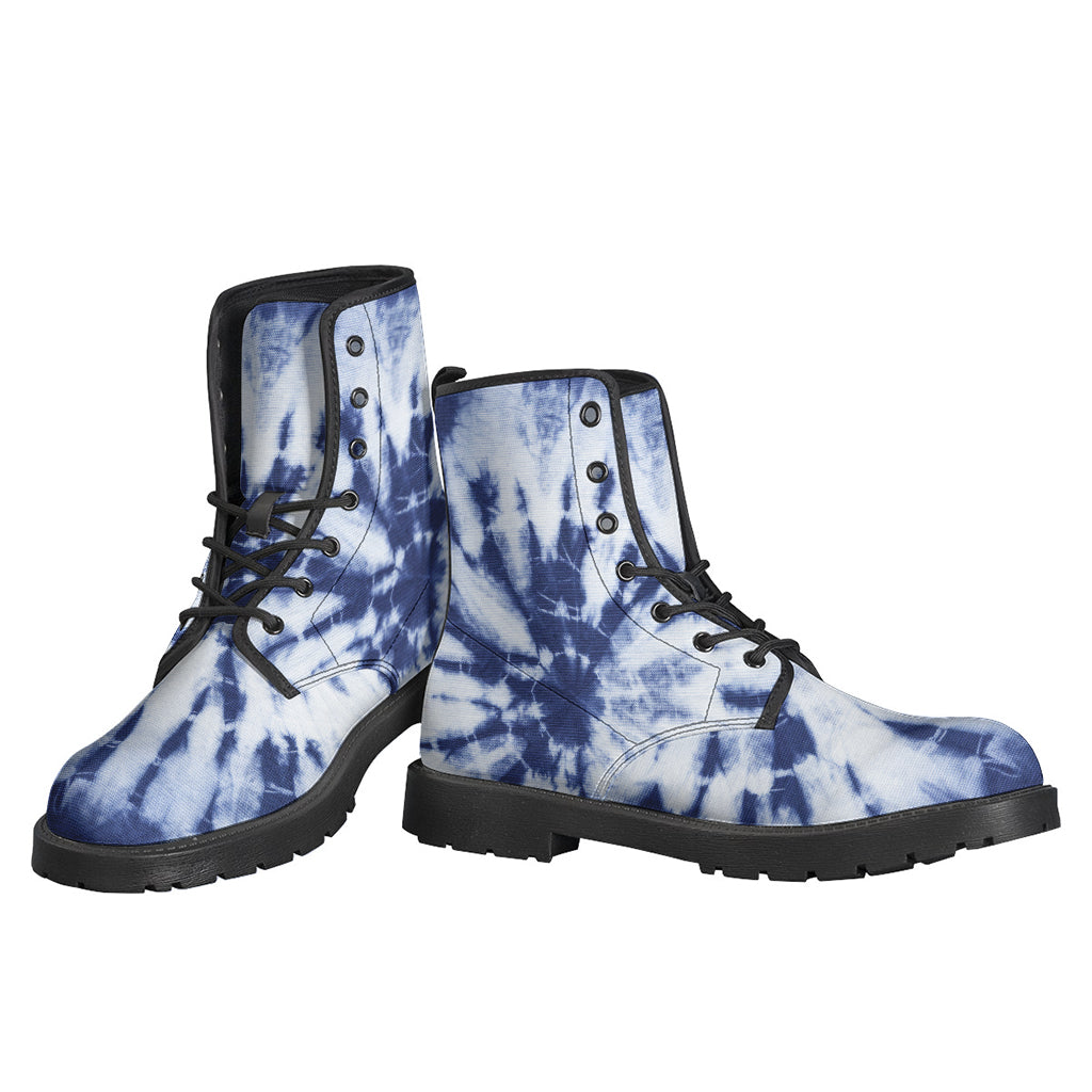 Groovy Blue and White Tie-Dye Leather Boots for the Free-Spirited Hippie - 3