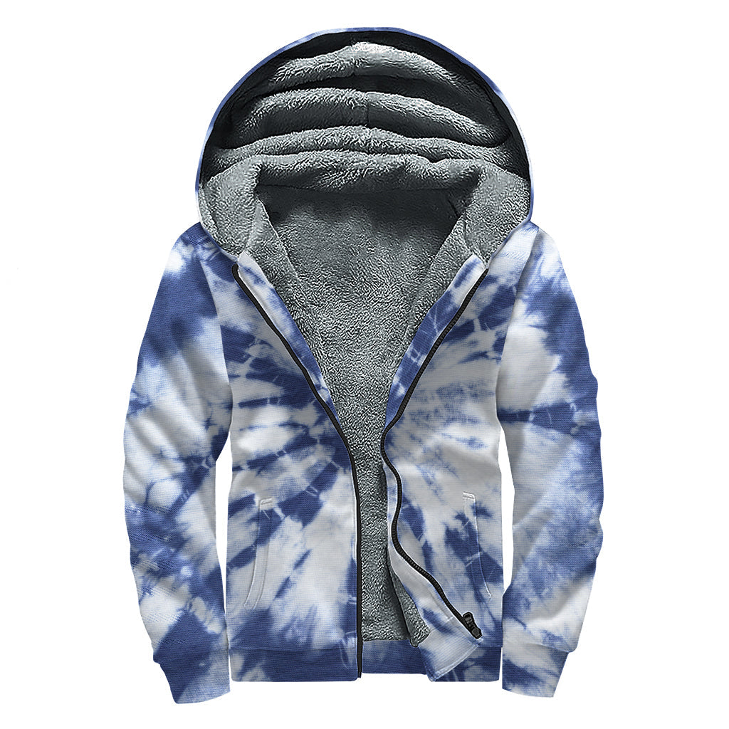 Blue Tie-Dye Sherpa Lined Zip Up Hoodie for Groovy Hippies - 1