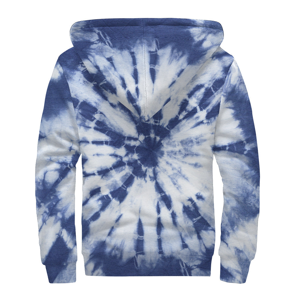 Blue Tie-Dye Sherpa Lined Zip Up Hoodie for Groovy Hippies - 2