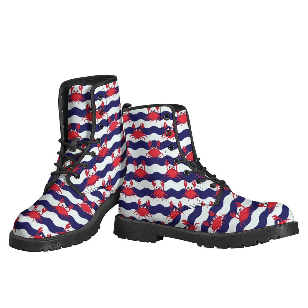 Wave Crab Pattern Leather Hippie Boots - 3