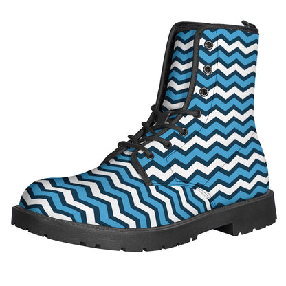 Groovy Vibes: Blue and White Zigzag Pattern Leather Lightweight Boots for Modern Hippies - 1