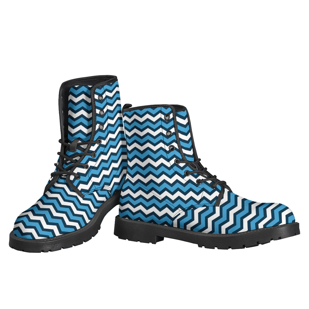 Groovy Vibes: Blue and White Zigzag Pattern Leather Lightweight Boots for Modern Hippies - 3