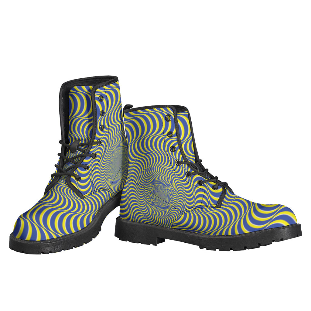 Blue and Yellow Illusory Motion Leather Boots for the Stylish Hippie - 3