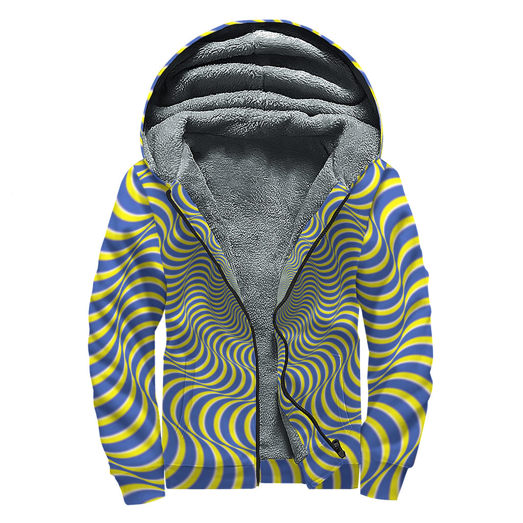 Vintage Vibes: Blue and Yellow Illusory Motion Sherpa Lined Zip Up Hoodie - 1