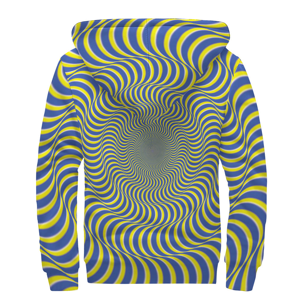 Vintage Vibes: Blue and Yellow Illusory Motion Sherpa Lined Zip Up Hoodie - 2