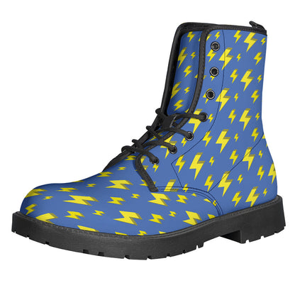 Groovy Blue and Yellow Lightning Leather Boots for Stylish Hippies - 1