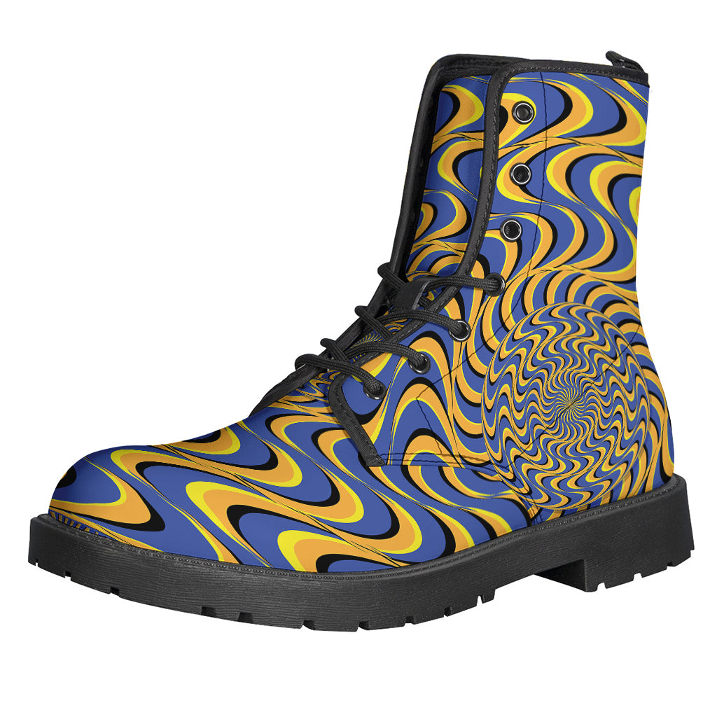 Groovy Vibes: Blue and Yellow Motion Illusion Print Leather Boots for the Hippie Soul - 1