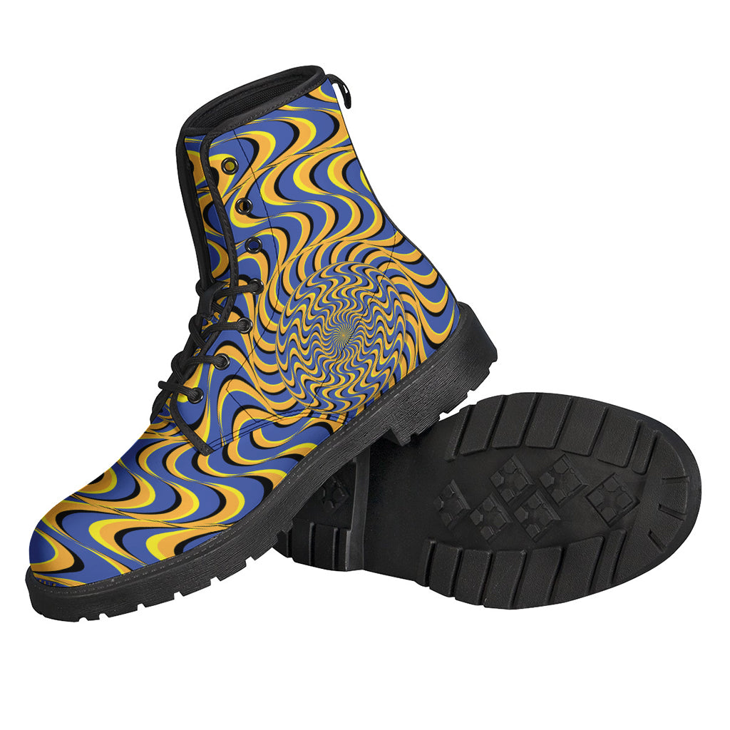 Groovy Vibes: Blue and Yellow Motion Illusion Print Leather Boots for the Hippie Soul - 2