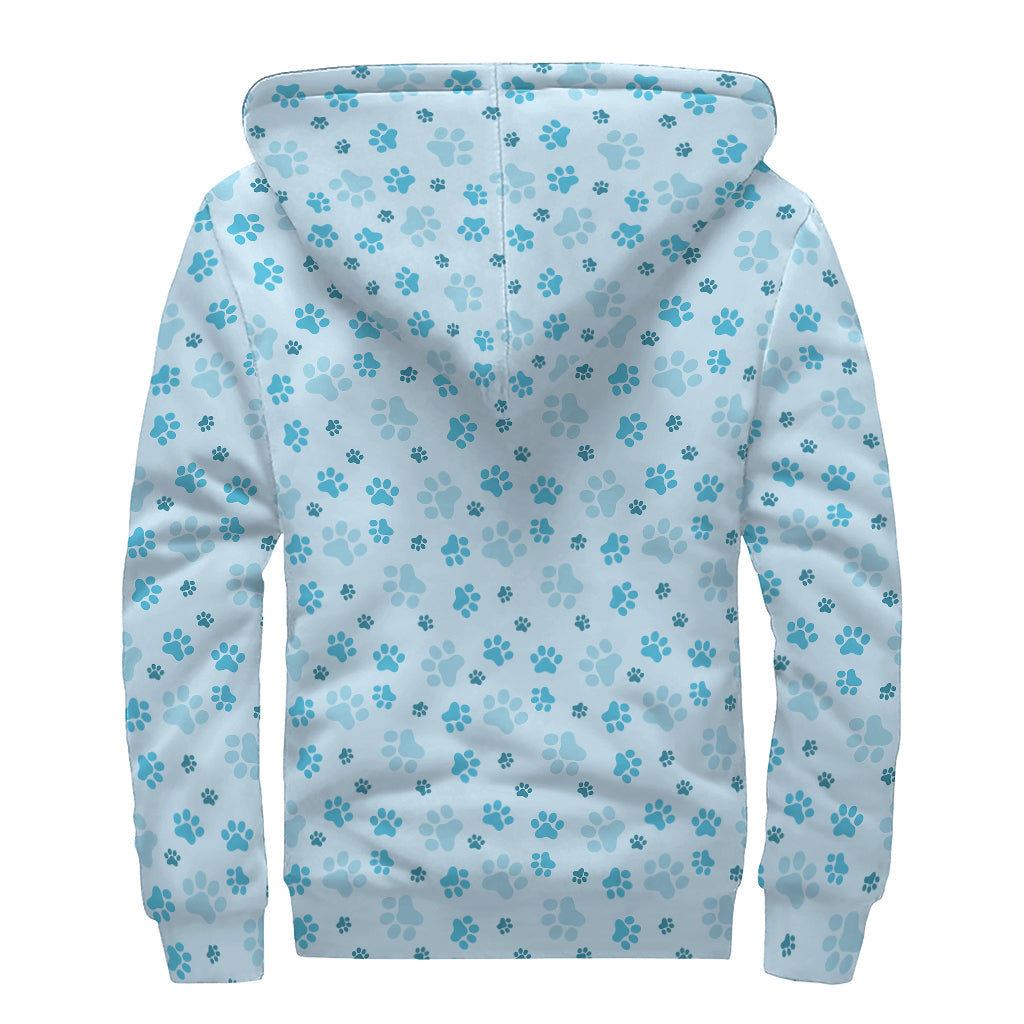 Blue Animal Paw Pattern Hippie Sherpa-Lined Zip Up Hoodie - 2