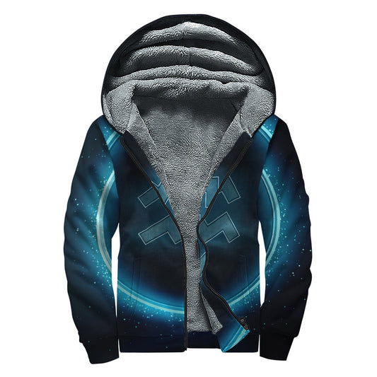 Blue Aquarius Hippie Style Sherpa Lined Zip Up Hoodie - 1