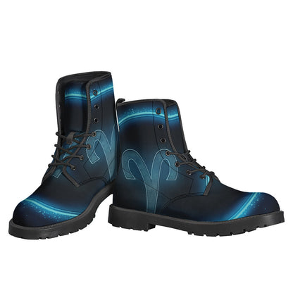 Blue Aries Zodiac Print Leather Hippie Boots - Step Out in Style - 3