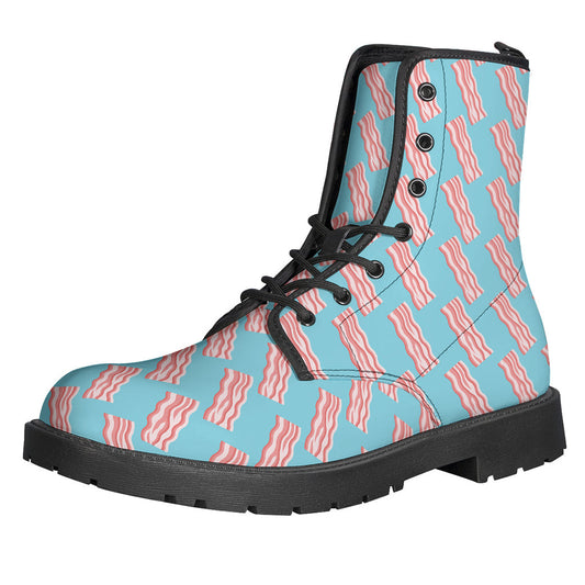 Blue Bacon Pattern Printed Leather Boots: A Hippie's Dream - 1