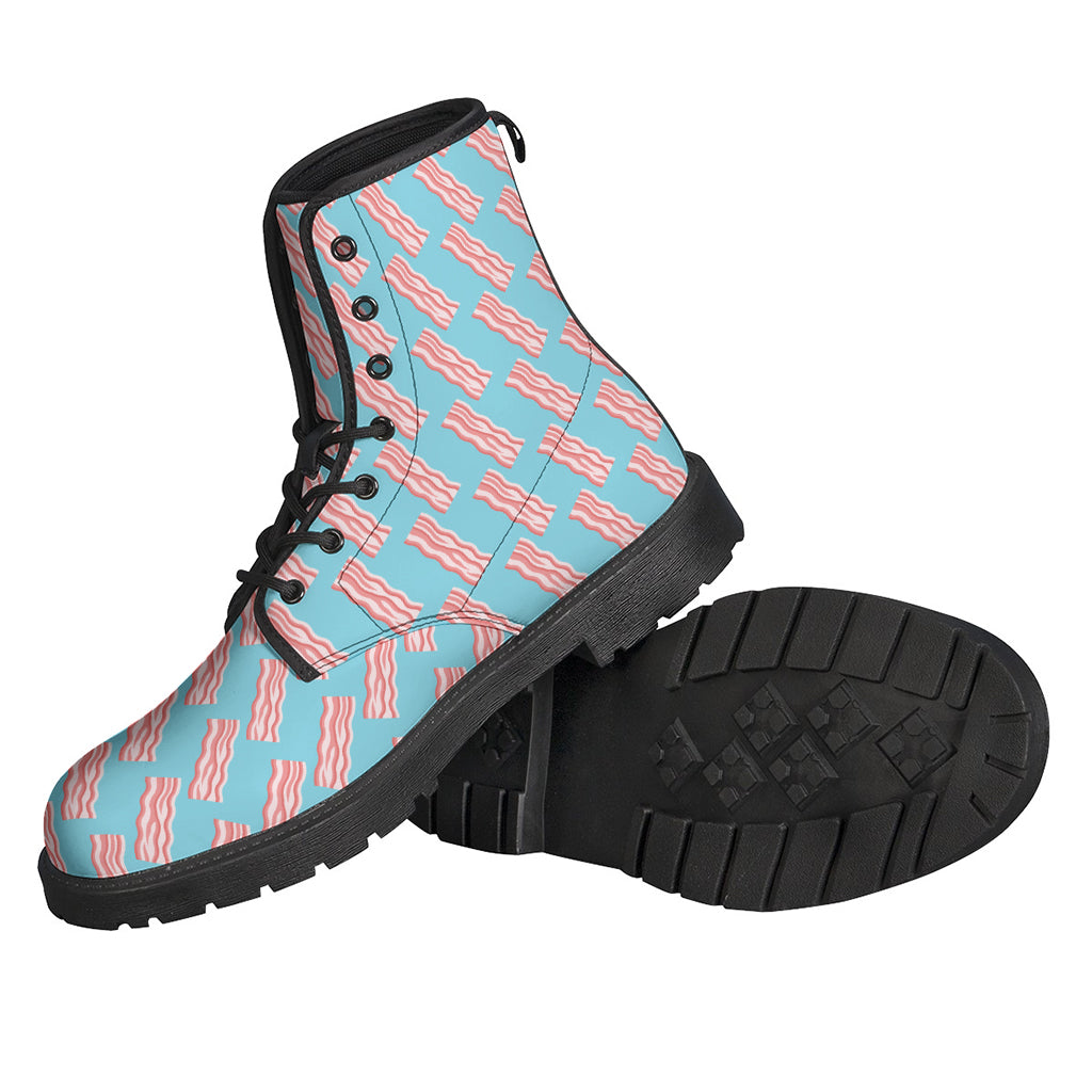 Blue Bacon Pattern Printed Leather Boots: A Hippie's Dream - 2