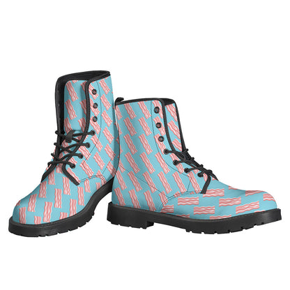 Blue Bacon Pattern Printed Leather Boots: A Hippie's Dream - 3