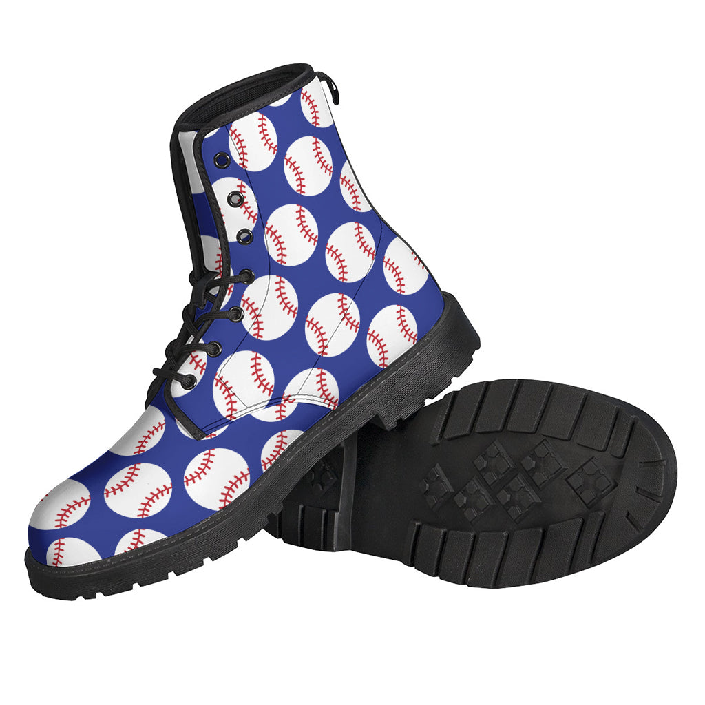 Groovy Blue Baseball Pattern Leather Boots for Stylish Hippies - 2