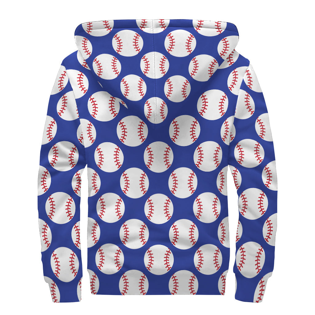 Blue Baseball Pattern Print Sherpa Lined Zip Up Hoodie - Embrace Your Hippie Style! - 2