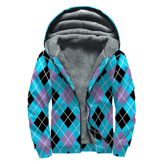 Groovy Argyle Sherpa Lined Zip Up Hoodie for Hippie Vibes - 1