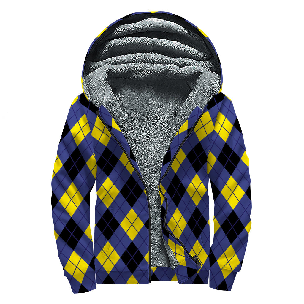 Groovy Argyle Print Sherpa Lined Zip Up Hoodie for Free-Spirited Hippies - 1