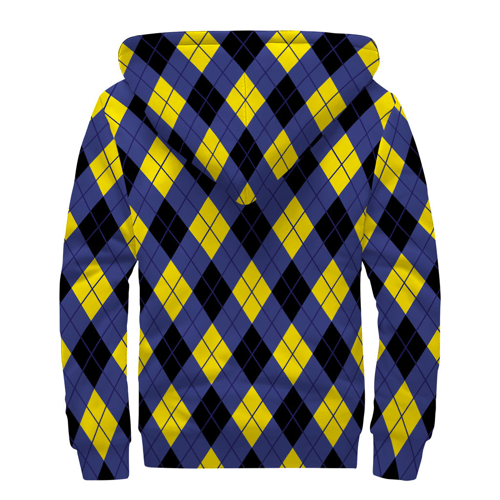 Groovy Argyle Print Sherpa Lined Zip Up Hoodie for Free-Spirited Hippies - 2