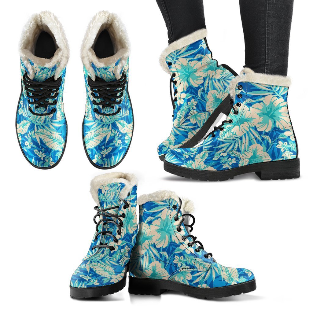 Blue Blossom Tropical Faux Fur Leather Boots to Express Your Inner Hippie - 2