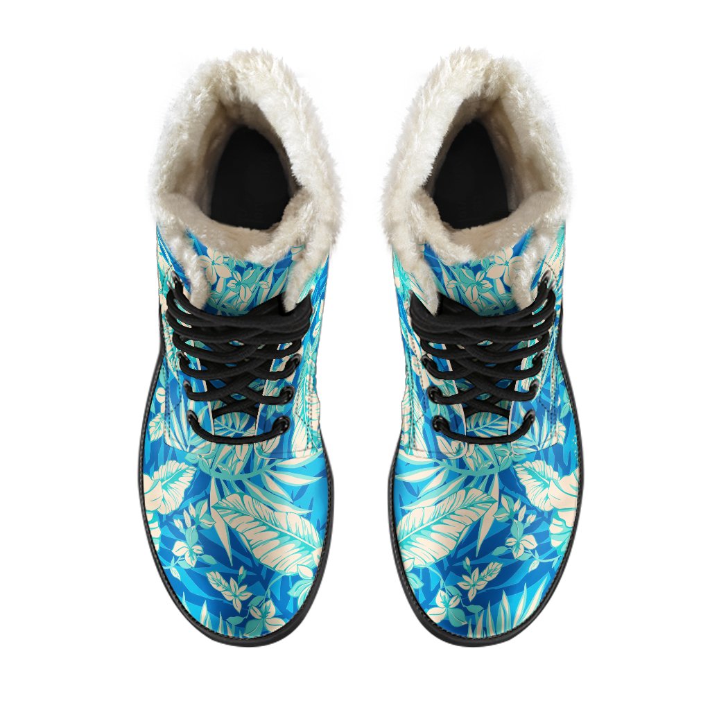 Blue Blossom Tropical Faux Fur Leather Boots to Express Your Inner Hippie - 4