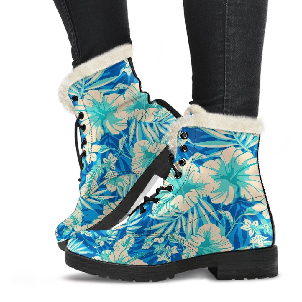 Blue Blossom Tropical Faux Fur Leather Boots to Express Your Inner Hippie - 1