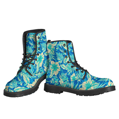 Blue Blossom Tropical Pattern Leather Lightweight Boots for the Hippie Soul - 3