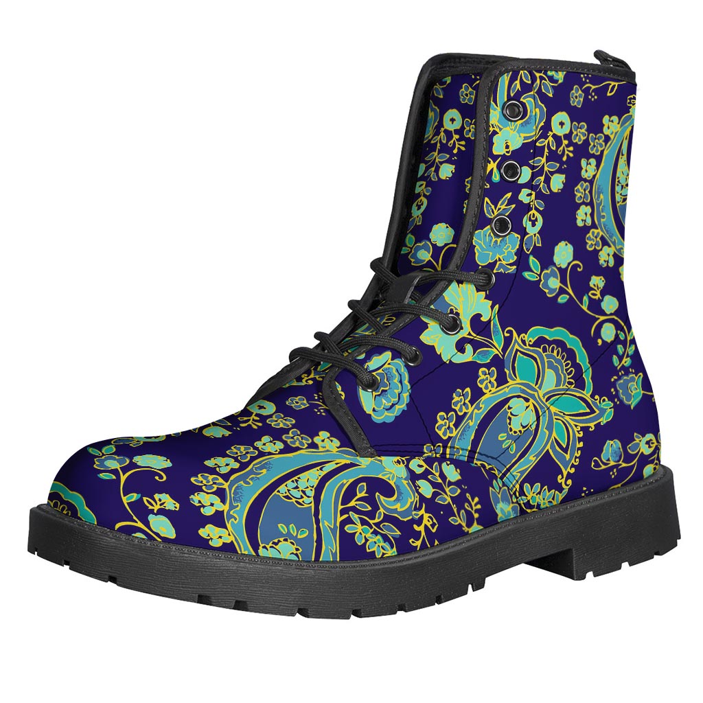 Blue Bohemian Paisley Leather Boots for Stylish Hippies - 1