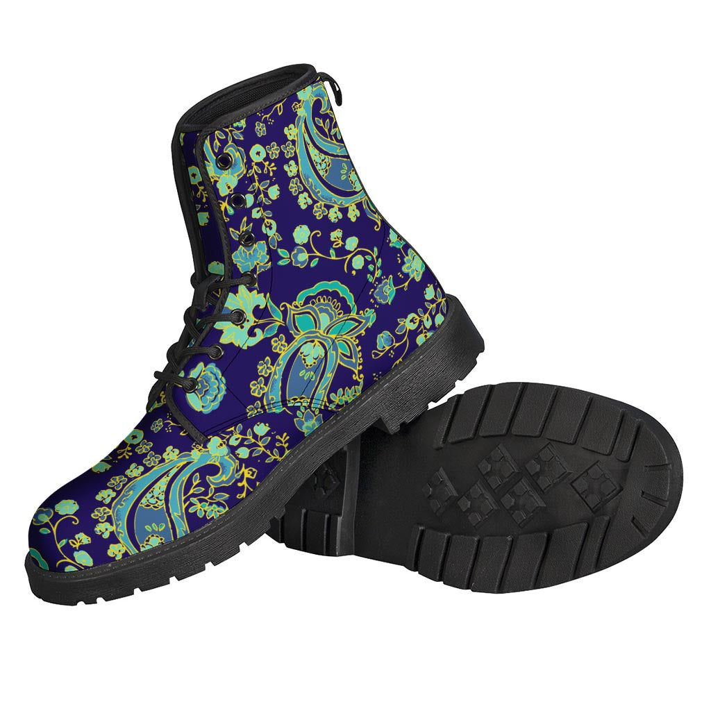 Blue Bohemian Paisley Leather Boots for Stylish Hippies - 2