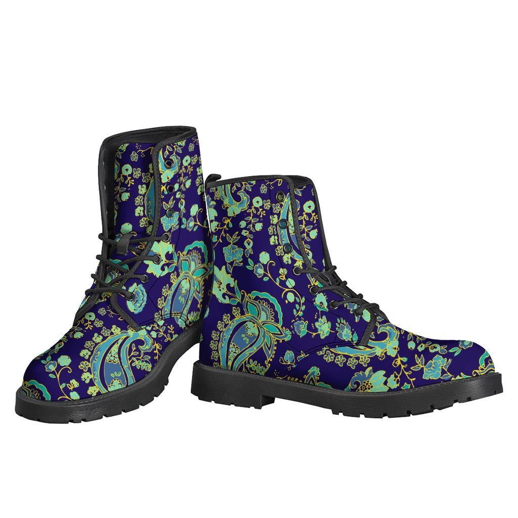 Blue Bohemian Paisley Leather Boots for Stylish Hippies - 3