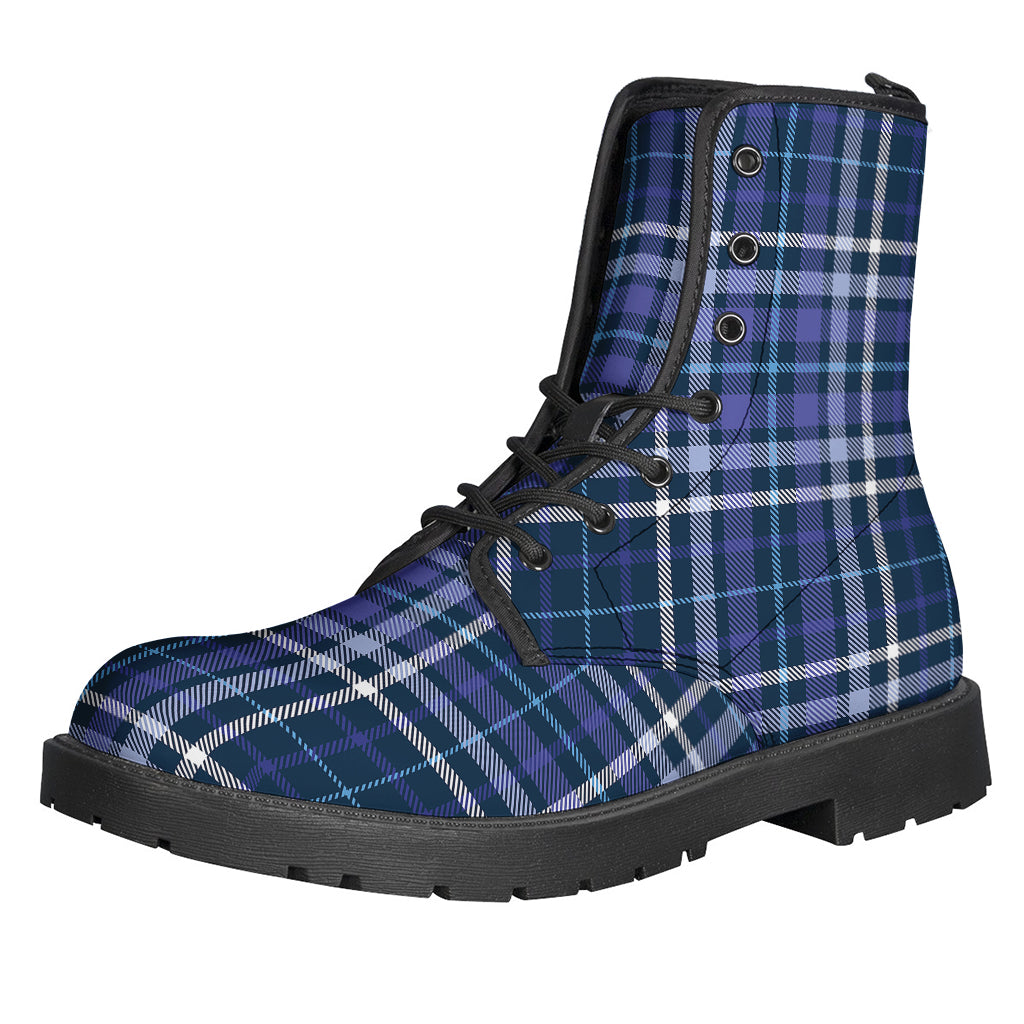 Blue Border Tartan Print Lightweight Leather Boots for Free-Spirited Hippies - 1