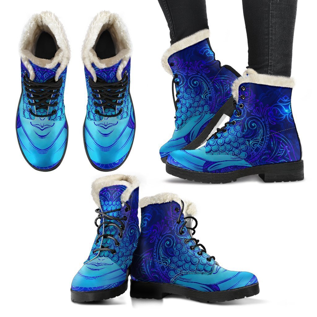 Blue Buddha Bliss Faux Fur Leather Boots: Embrace Your Inner Hippie Style - 2