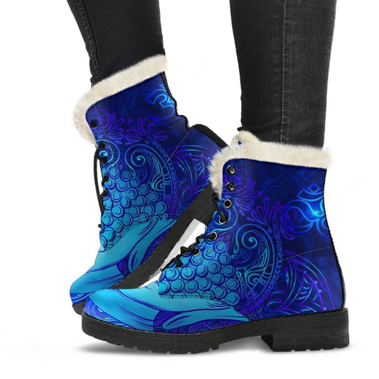 Blue Buddha Bliss Faux Fur Leather Boots: Embrace Your Inner Hippie Style - 1