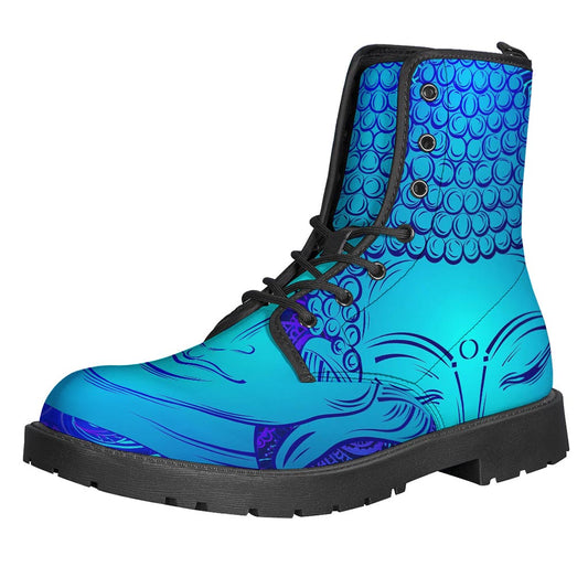 Blue Buddha Print Leather Boots for Boho-Chic Hippie Vibes - 1