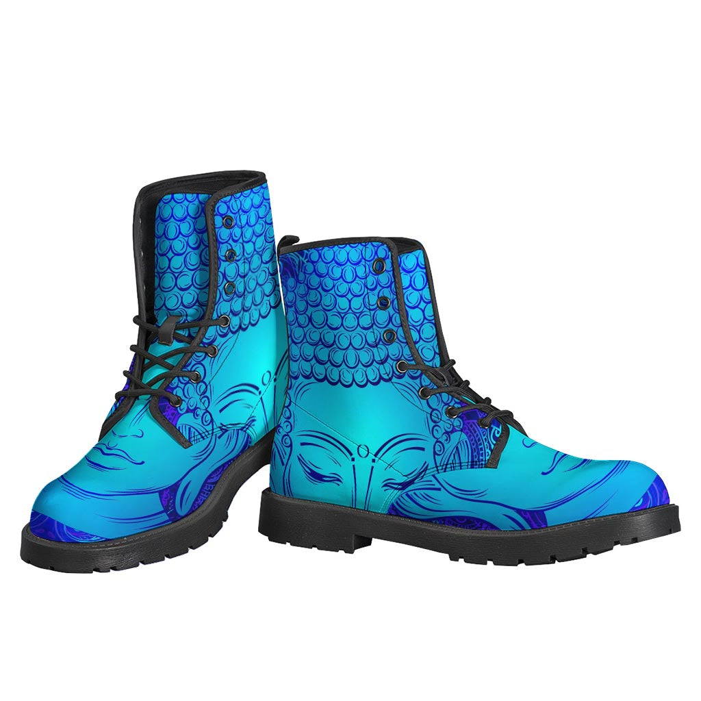 Blue Buddha Print Leather Boots for Boho-Chic Hippie Vibes - 3