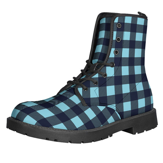 Blue Buffalo Check Pattern Leather Lightweight Boots for Groovy Hippies - 1