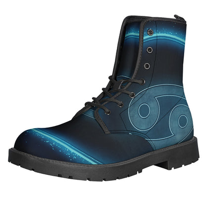 Blue Cancer Zodiac Sign Leather Lightweight Boots for Free-Spirited Hippies - 1