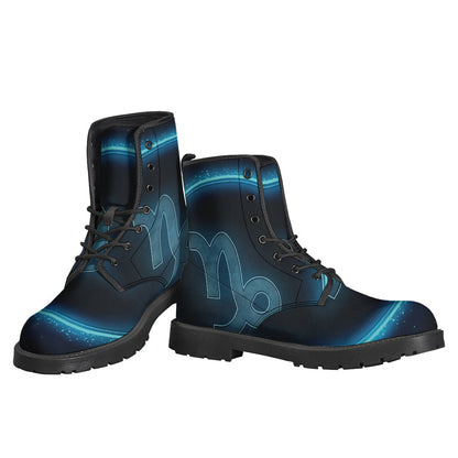 Blue Capricorn Zodiac Sign Leather Boots for Stylish Hippies - 3