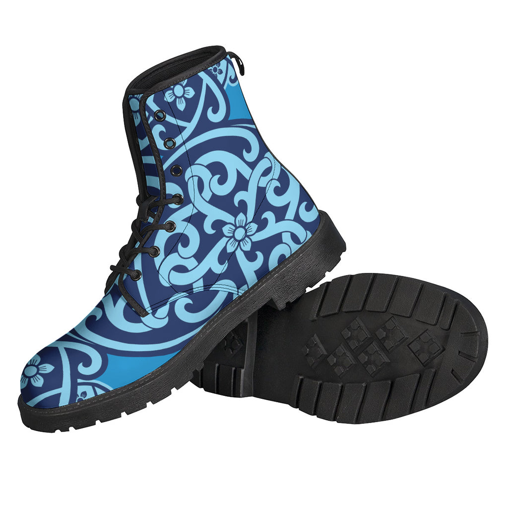 Groovy Blue Celtic Symbol Print Leather Lightweight Boots for the Free-Spirited Hippie - 2